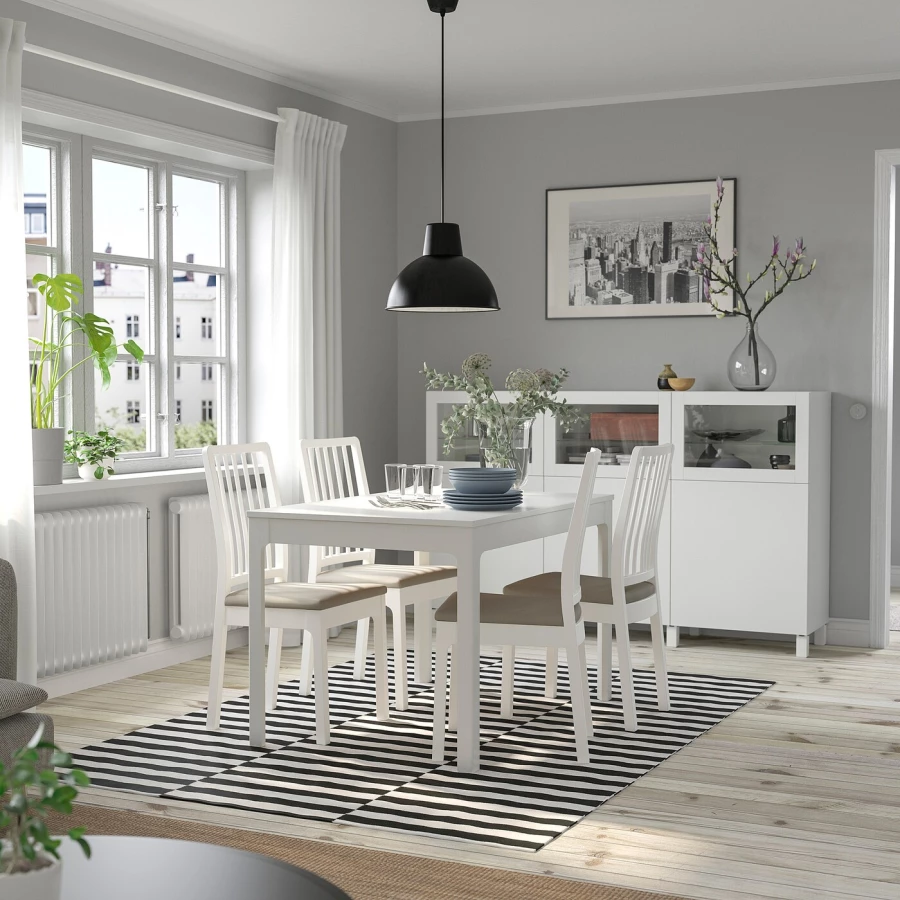 Стол и 4 стула - IKEA EKEDALEN/ЭКЕДАЛЕН ИКЕА, 120х180x80 см, белый/бежевый, (изображение №2)