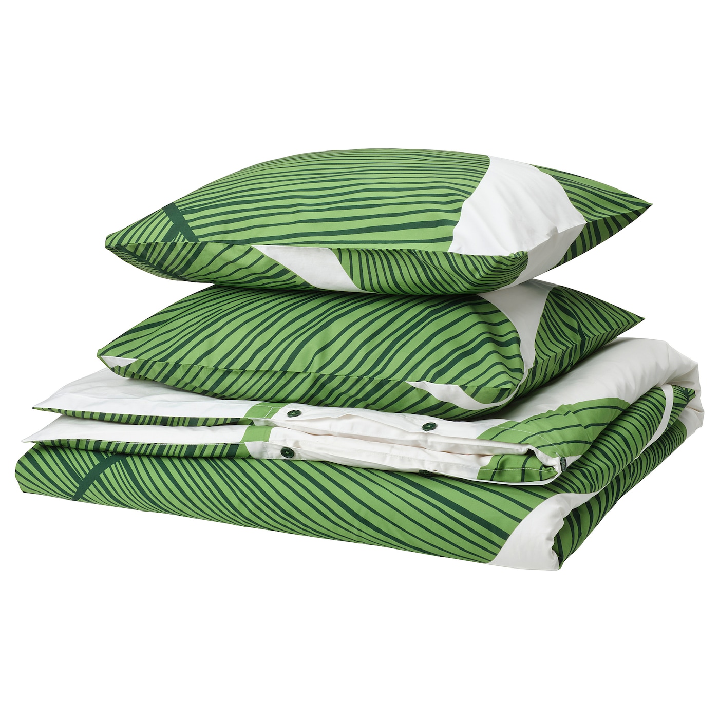 Пододеяльник и 2 наволочки - KUNGSCISSUS IKEA/ КУНГСКИССУС ИКЕА, 200/50/60 см, зеленый/белый