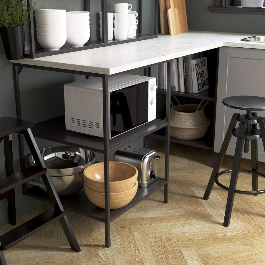 Кухонная комбинация для хранения - ENHET  IKEA/ ЭНХЕТ ИКЕА, 243х63,5х241 см, белый/черный/бежевый (изображение №9)