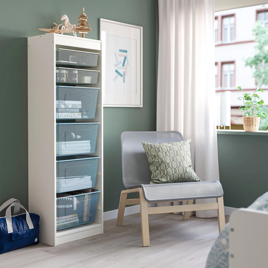 Стеллаж - IKEA TROFAST, 46х30х145 см, белый/серо-зеленый/серо-голубой, ТРУФАСТ ИКЕА (изображение №4)