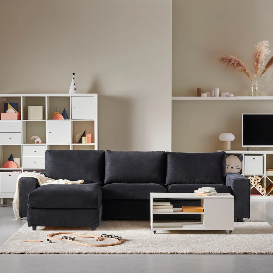 3-местный диван с шезлонгом - IKEA VIMLE, 98x285см, черный, ВИМЛЕ ИКЕА (изображение №3)