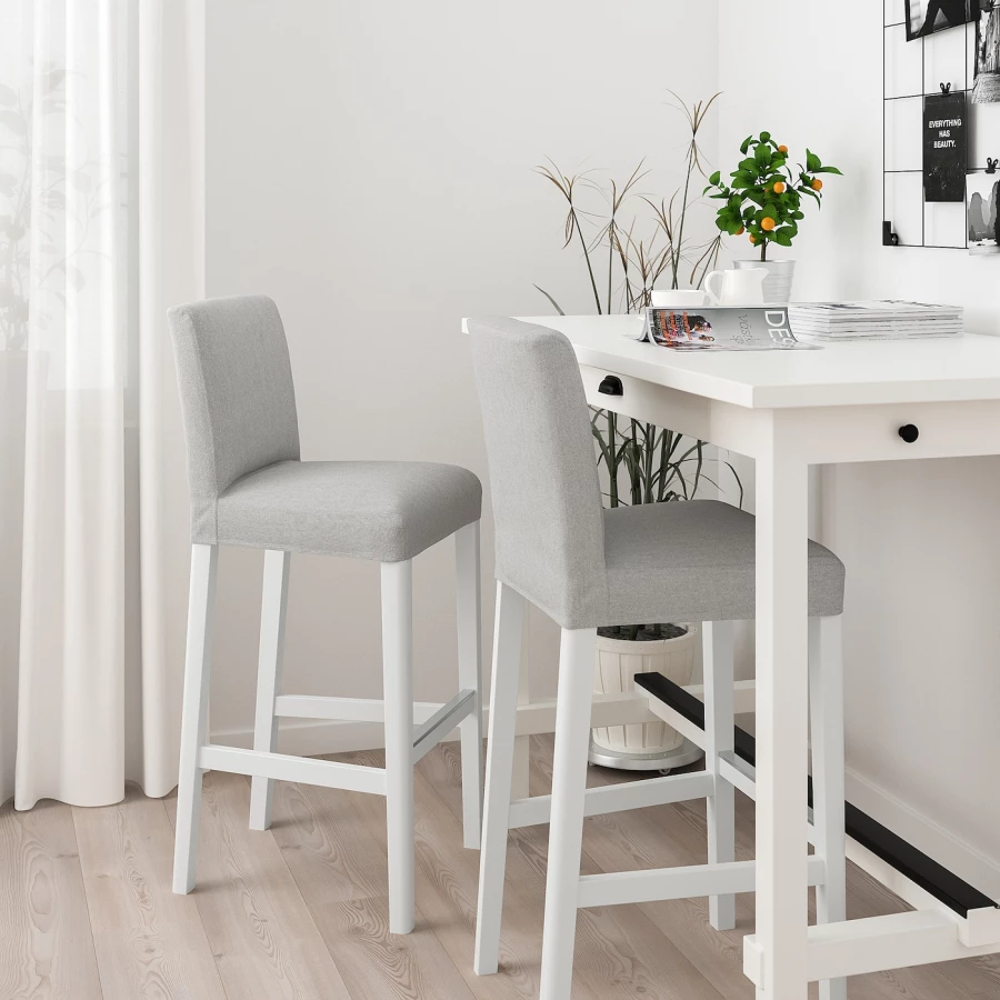 Барный стул со спинкой - BERGMUND IKEA/БЕРГМУНД ИКЕА, 110х45х49 см, серый (изображение №2)