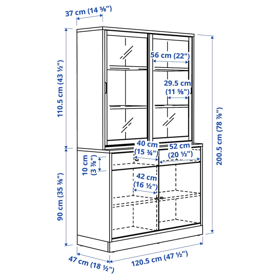 Комбинация с раздвижными стеклянными дверями - IKEA TONSTAD/ТОНСТАД ИКЕА, 200х47х120 см, светло-коричневый (изображение №3)