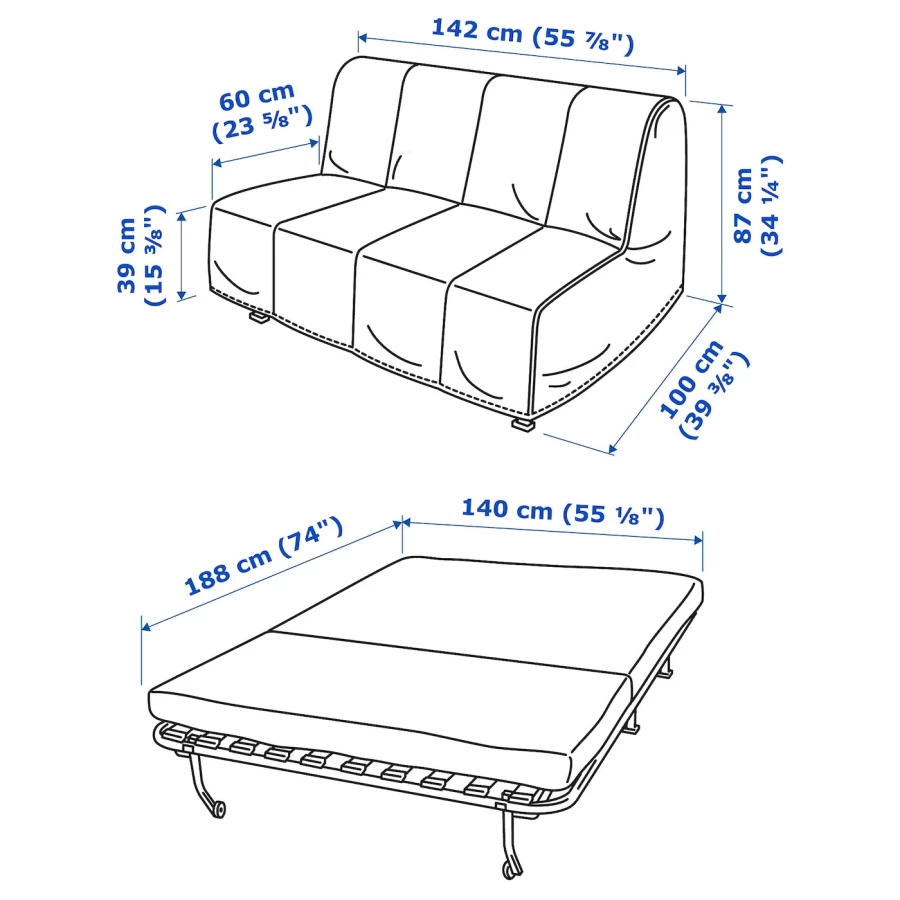 Диван 2-местный - IKEA LYCKSELE MURBO/ЛИКСЕЛЕ МУРБО ИКЕА, 87х100х142 см, зеленый (изображение №6)