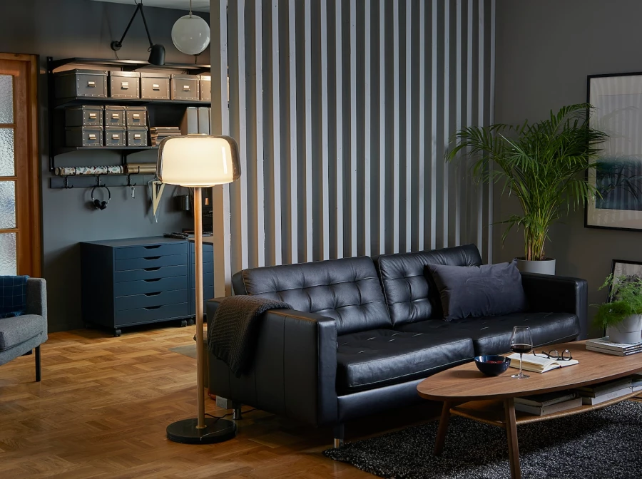 3-местный диван - IKEA LANDSKRONA, 204х89х78 см, черный, кожа, ЛАНДСКРУНА ИКЕА (изображение №3)
