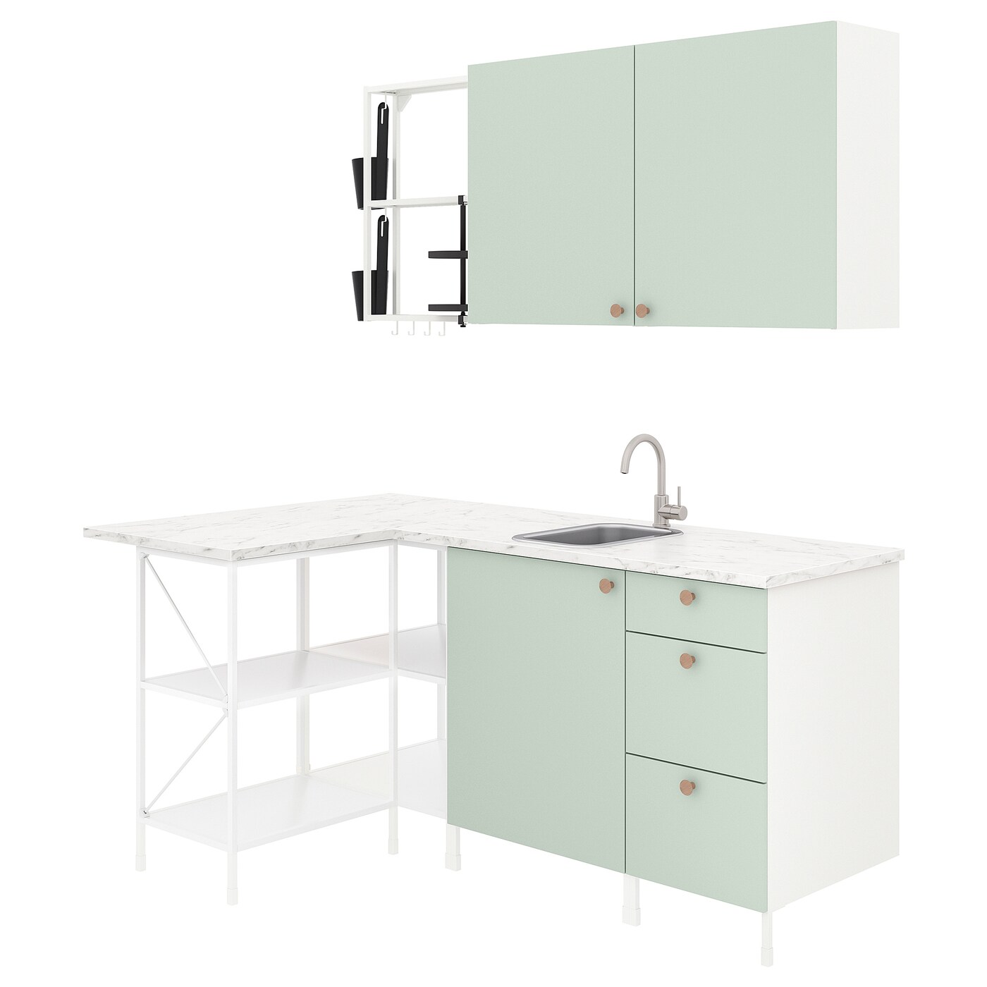 Угловая кухня -  ENHET  IKEA/ ЭНХЕТ ИКЕА, 185х75 см, белый/зеленый