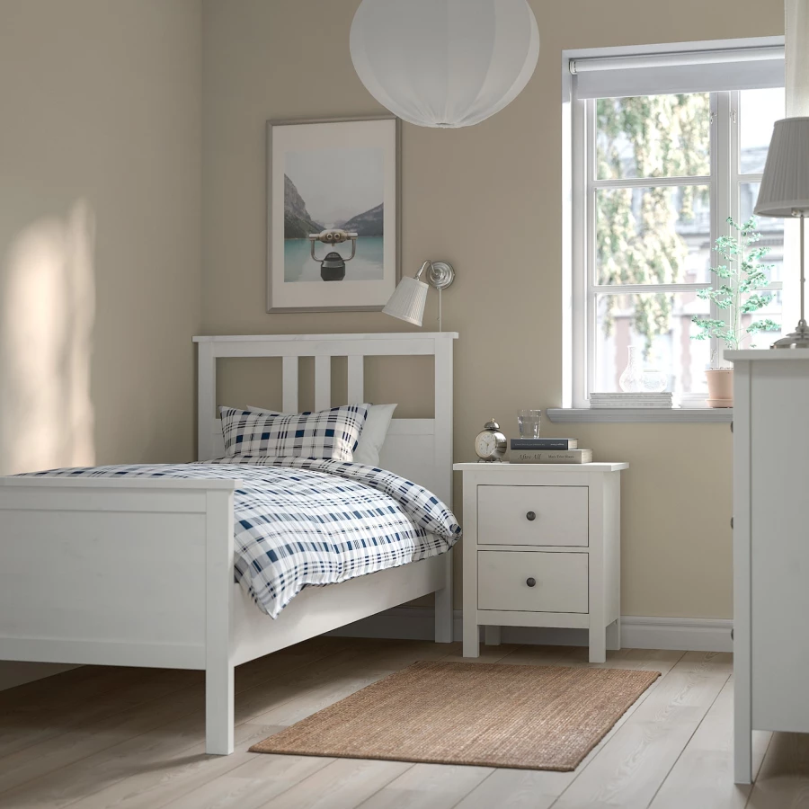Кровать - IKEA HEMNES, 200х90 см, матрас жесткий, белый, ХЕМНЭС ИКЕА (изображение №6)
