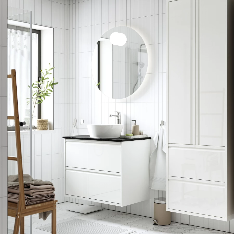 Тумба для ванной - ÄNGSJÖN / KATTEVIK /АNGSJОN IKEA/ ЭНГСЬЕН / КАТТЕВИК  ИКЕА,  80х82 см , белый/черный (изображение №2)