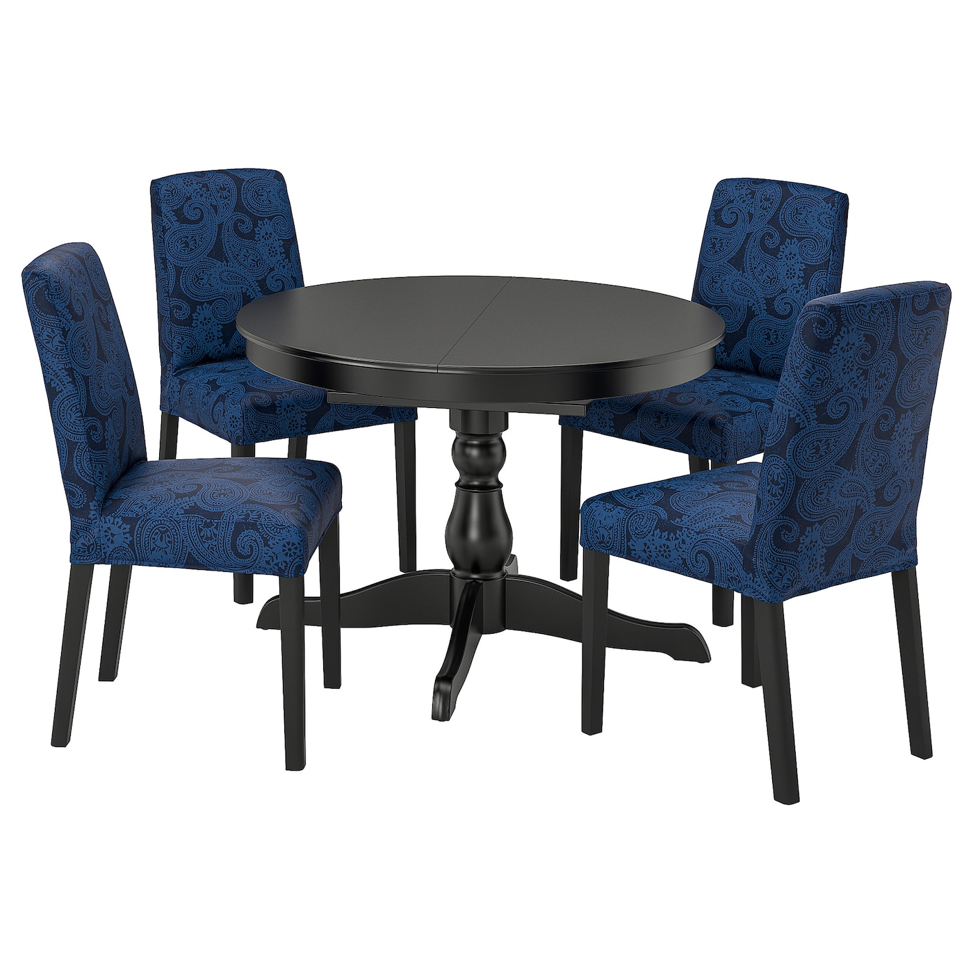 Стол и 4 стула - INGATORP / BERGMUND IKEA/ ИНГАТОРП/БЕРГМУНД ИКЕА, 110х87х74 см, синий с рисунком/коричневый