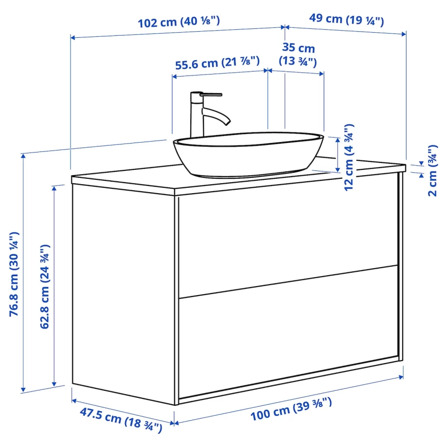 Тумба для ванной - ÄNGSJÖN / OXMYREN  /АNGSJОN/ IKEA/ ЭНГСЬЕН / ОКСМИРЕН ИКЕА,  102х77 см , черный/коричневый (изображение №6)