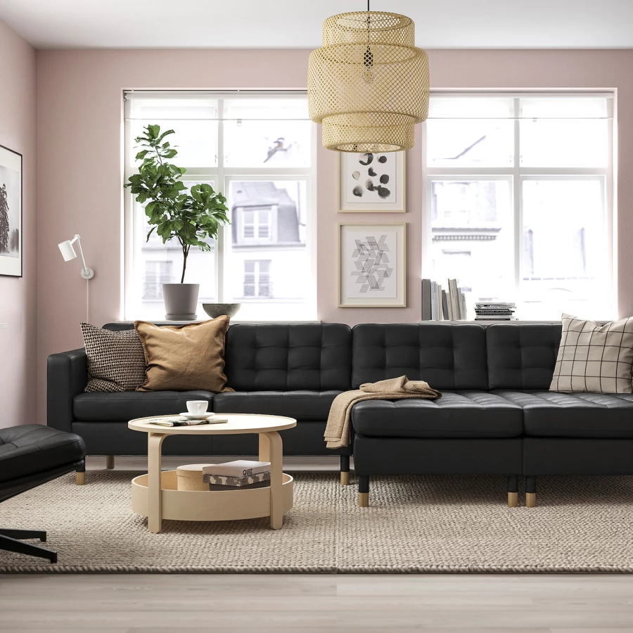 4-местный диван с шезлонгом - IKEA LANDSKRONA, 78x320см, черный, ЛАНДСКРУНА ИКЕА (изображение №2)