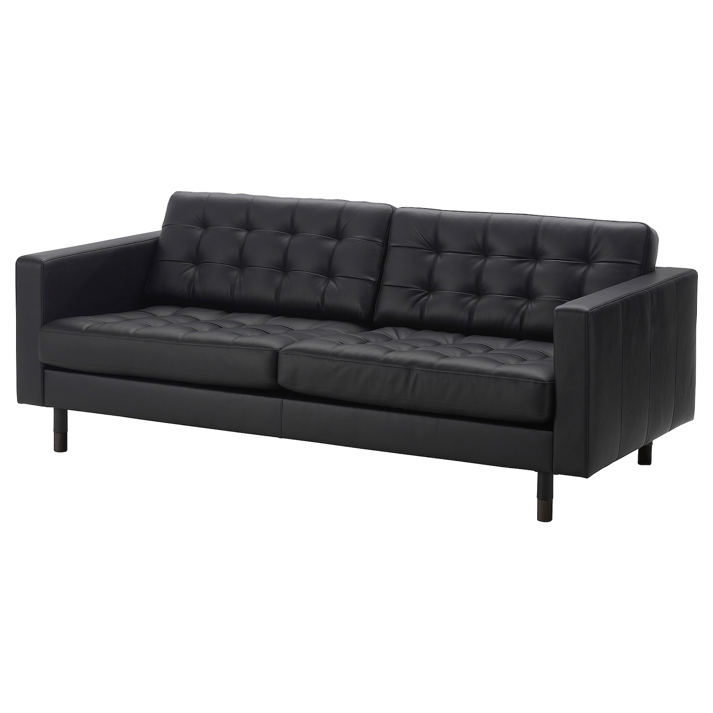3-местный диван - IKEA LANDSKRONA, 204х89х78 см, черный, кожа, ЛАНДСКРУНА ИКЕА