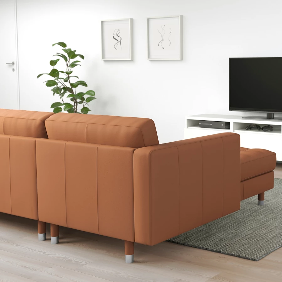 4-местный диван с шезлонгом - IKEA LANDSKRONA, 89x280см, оранжевый, кожа, ЛАНДСКРУНА ИКЕА (изображение №5)