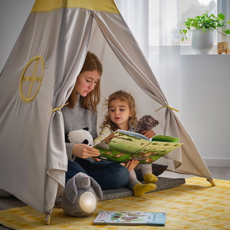 Детская палатка - IKEA HÖVLIG/HOVLIG/ХЁВЛИГ ИКЕА, 120х120х164 см, белый/желтый (изображение №2)