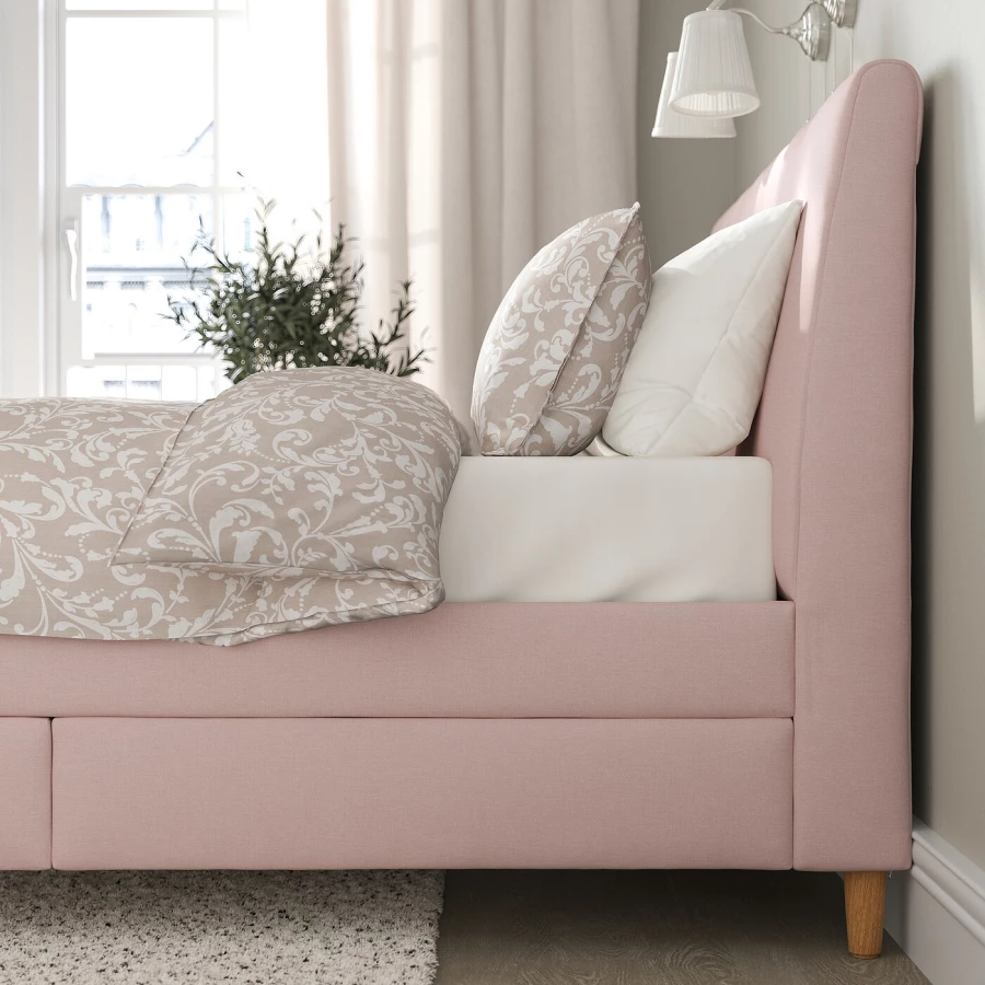 Кровать мягкая с ящиками - IKEA IDANÄS/IDANAS, 200х140 см, бледно розовая, ИДАНЭС ИКЕА (изображение №7)