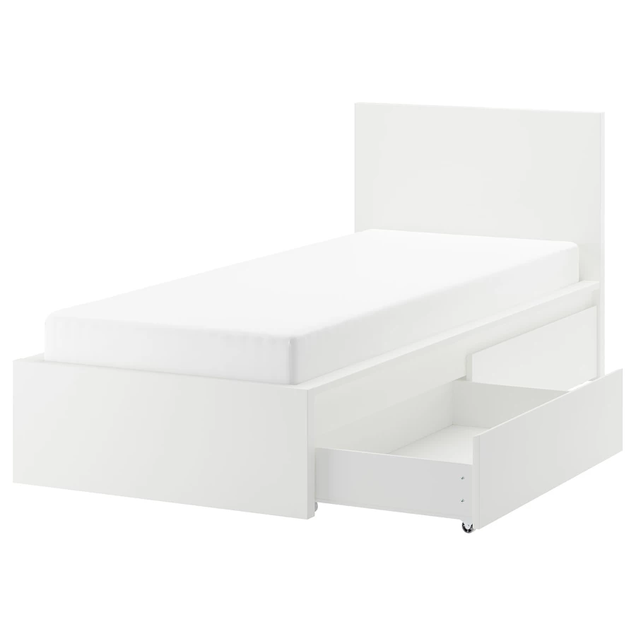 Каркас кровати с 2 ящиками для хранения - IKEA MALM/LINDBАDEN/LINDBÅDEN, 90х200 см, белый  МАЛЬМ/ЛИНДБАДЕН ИКЕА (изображение №1)