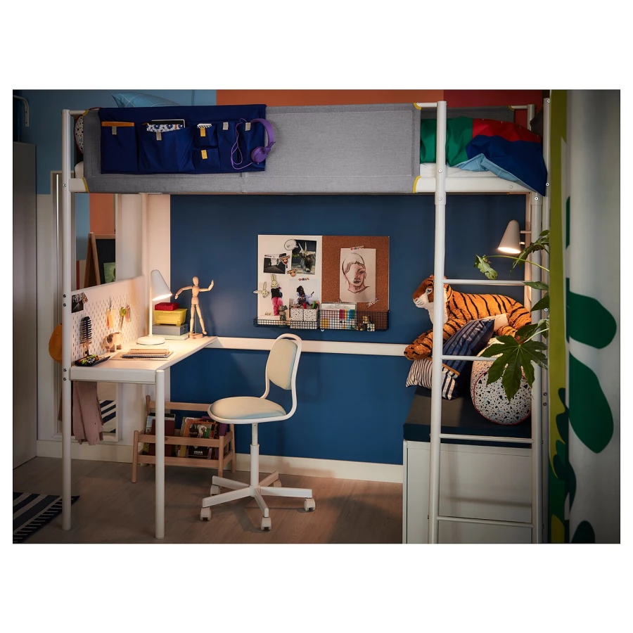 Каркас кровати со столешницей - IKEA VITVAL/ ВИТВАЛ ИКЕА, 90х200 см, белый/светло-серый (изображение №2)