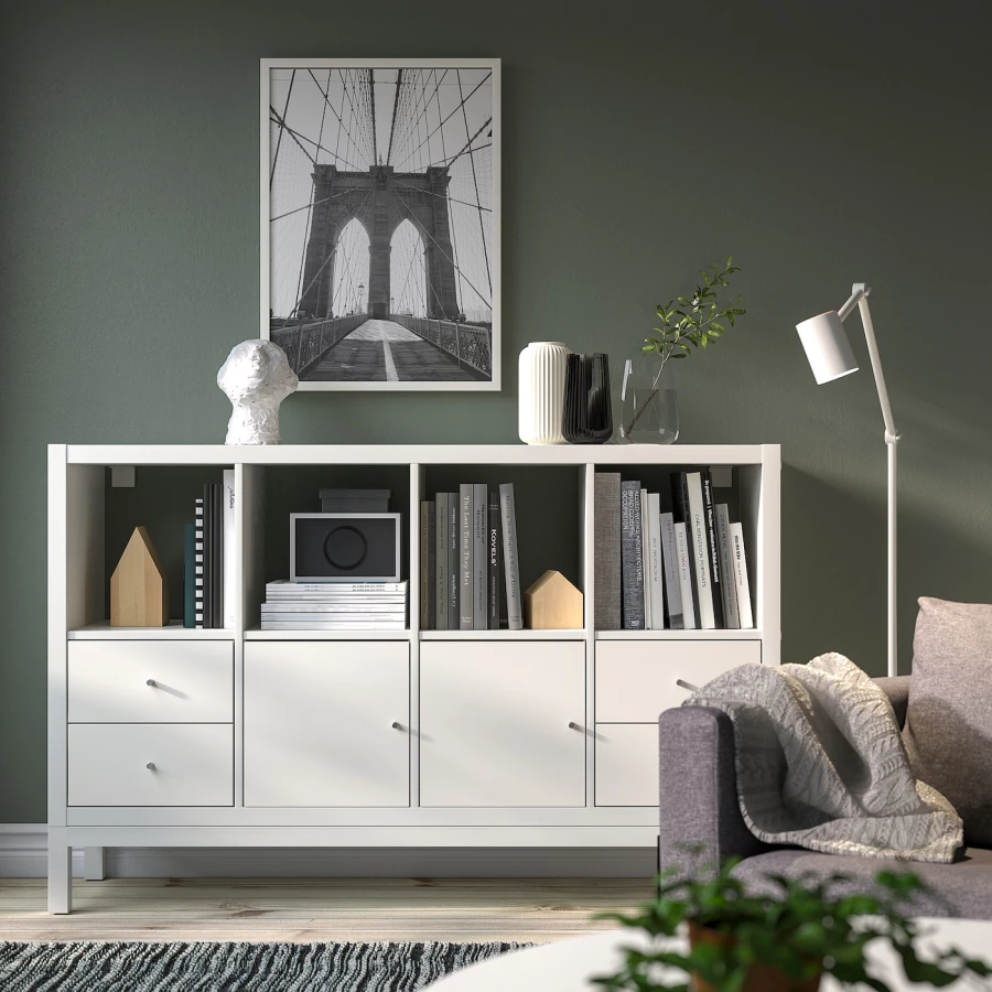 Книжный шкаф - IKEA KALLAX, 147х39х94 см, белый, КАЛЛАКС ИКЕА (изображение №4)