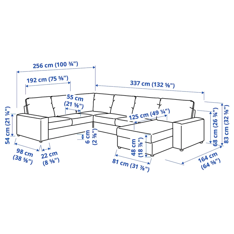 Диван угловой 4-местный - IKEA VIMLE, 337/256х98/164х83 см, черный, ВИМЛЕ ИКЕА (изображение №8)