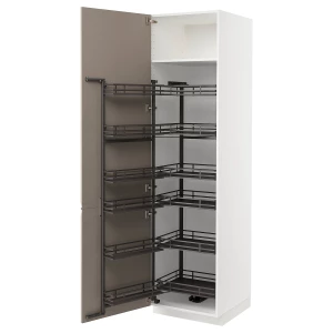 Высокий шкаф с выдвижной кладовой - IKEA METOD/МЕТОД ИКЕА, 60х60х220 см, серый/белый