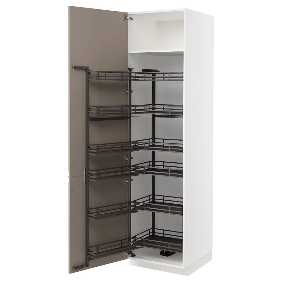 Высокий шкаф с выдвижной кладовой - IKEA METOD/МЕТОД ИКЕА, 60х60х220 см, серый/белый (изображение №1)