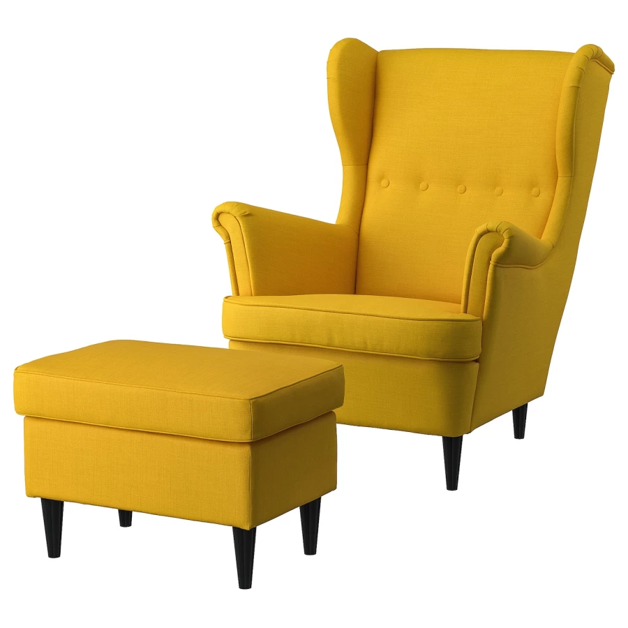 Кресло и табурет для ног - IKEA STRANDMON, 82х96х101 см,  желтый, СТРАНДМОН ИКЕА (изображение №1)