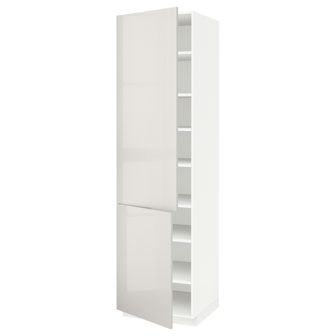 Высокий кухонный шкаф с полками - IKEA METOD/МЕТОД ИКЕА, 220х60х60 см, белый/светло-серый глянцевый