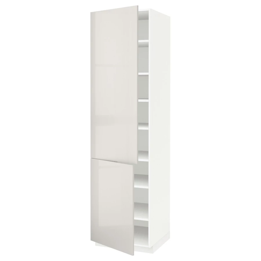 Высокий кухонный шкаф с полками - IKEA METOD/МЕТОД ИКЕА, 220х60х60 см, белый/светло-серый глянцевый (изображение №1)