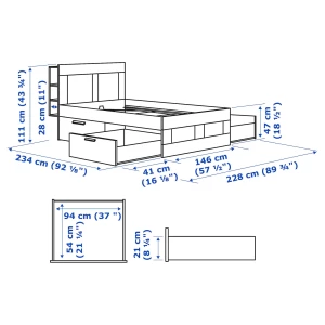 Каркас кровати с ящиком - IKEA BRIMNES, 200х140 см, белый БРИМНЕС ИКЕА