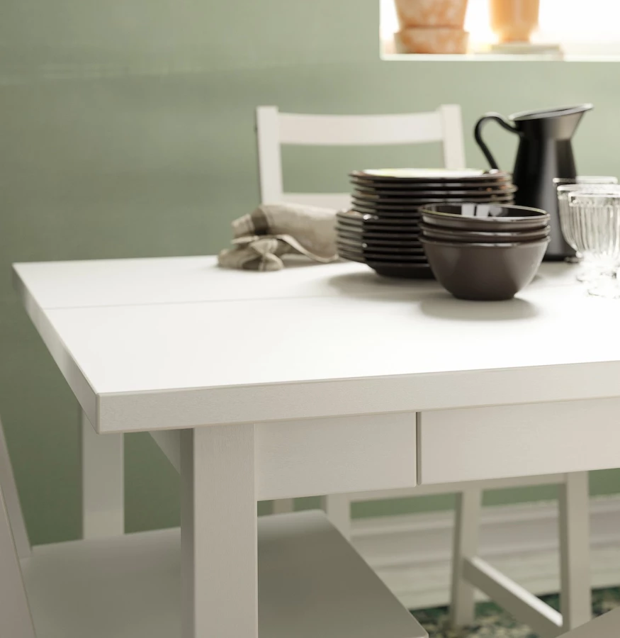 Раздвижной обеденный стол - IKEA NORDVIKEN/НОРДВКЕН ИКЕА, 75х210/289х105 см, белый (изображение №4)