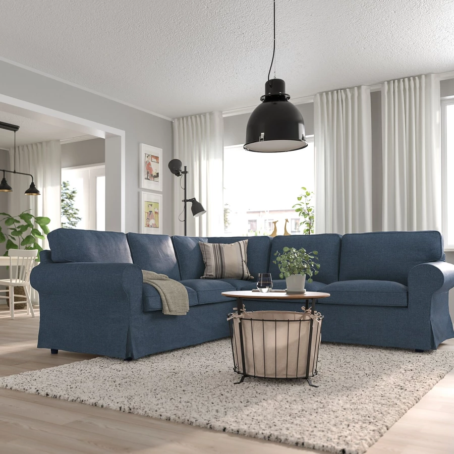 4-местный угловой диван - IKEA EKTORP, 88x243см, синий, ЭКТОРП ИКЕА (изображение №2)