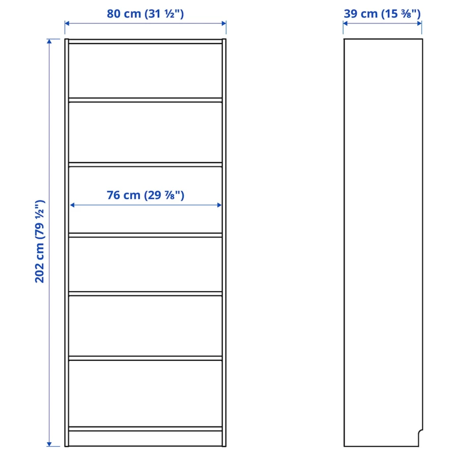 Открытый книжный шкаф - BILLY IKEA/БИЛЛИ ИКЕА, 40х80х202 см, белый (изображение №3)