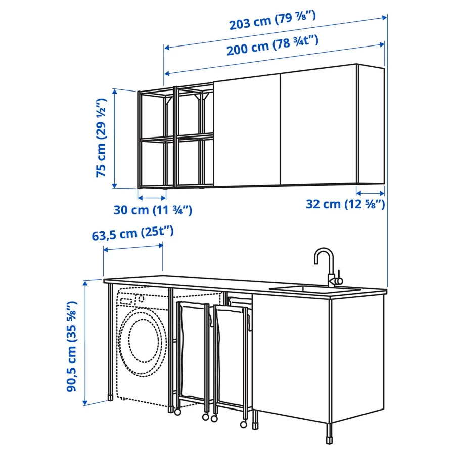 Комбинация для ванной - IKEA ENHET, 203х63.5х90.5 см, белый/светло-зеленый, ЭНХЕТ ИКЕА (изображение №4)