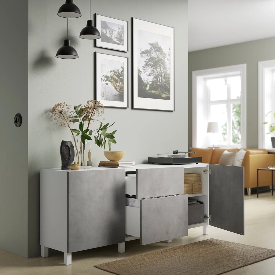 Комбинация для хранения - IKEA BESTÅ/BESTA/БЕСТА/БЕСТО ИКЕА, 180x42x74 см, серый (изображение №2)