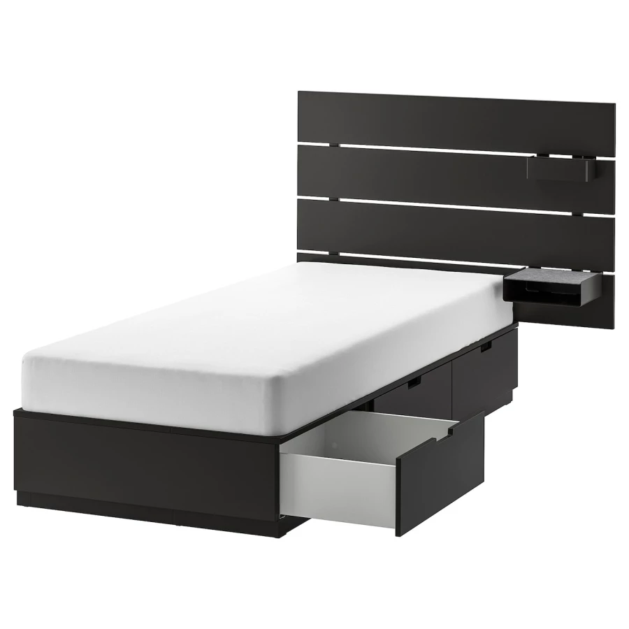 Каркас кровати с местом для хранения - IKEA NORDLI, 200х90 см, черный, НОРДЛИ ИКЕА (изображение №1)