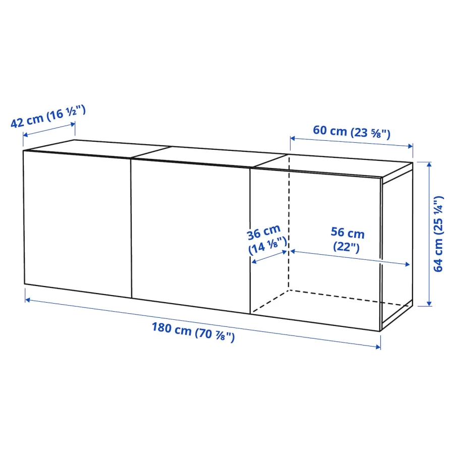 Навесной шкаф - IKEA BESTÅ/BESTA, 180x42x64 см, серый, Бесто ИКЕА (изображение №5)