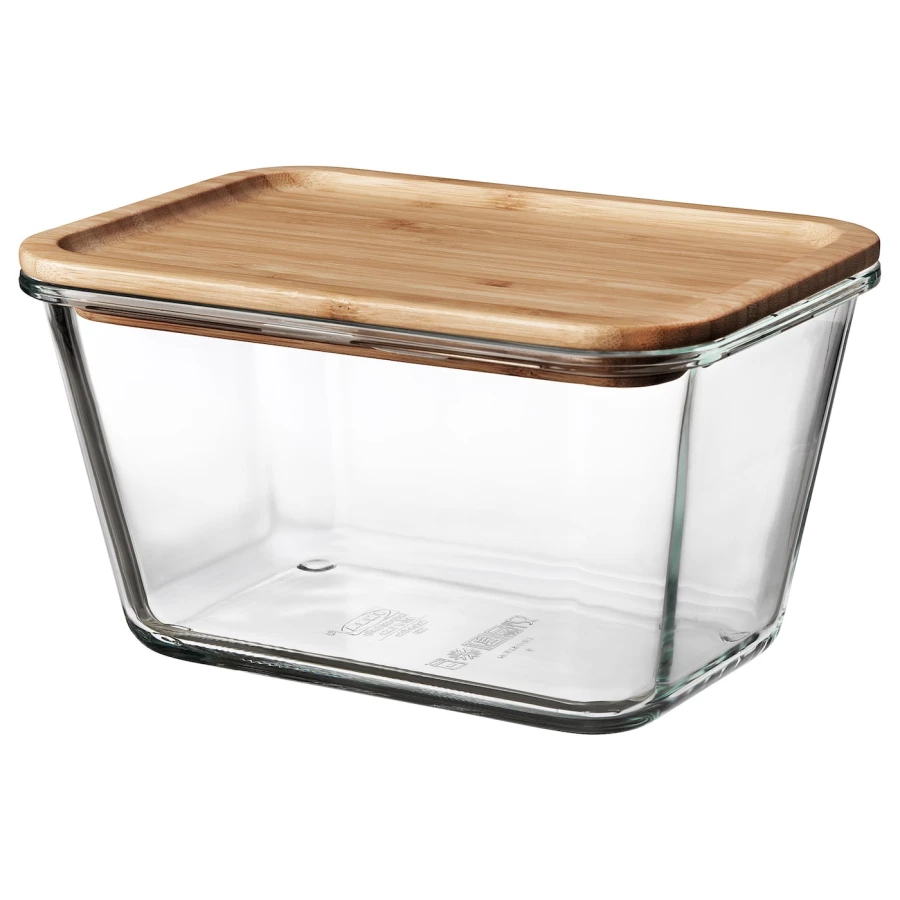 Контейнер для продуктов с крышкой - IKEA 365+, 21х15х12 см, стекло/бамбук, ИКЕА 365+ (изображение №1)