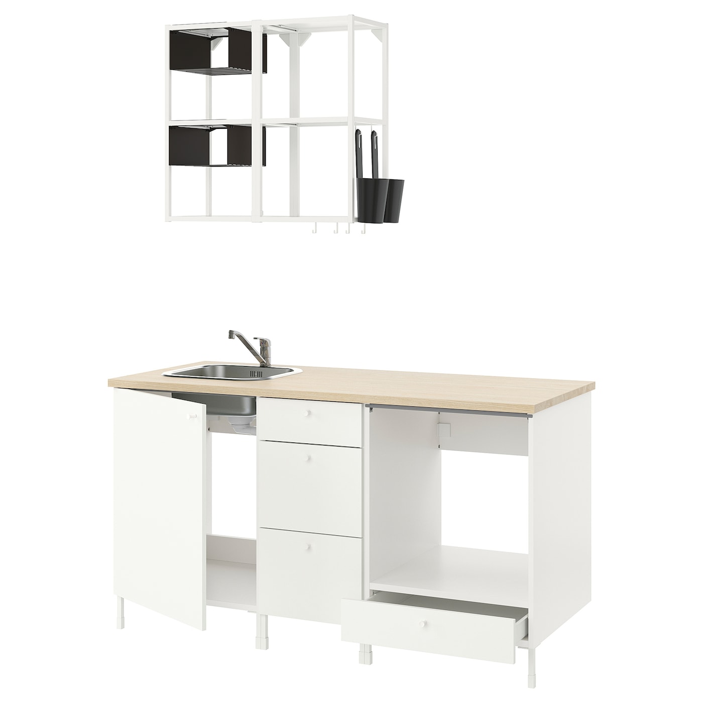 Кухонная комбинация для хранения - ENHET  IKEA/ ЭНХЕТ ИКЕА, 163х63,5х222 см, белый/бежевый
