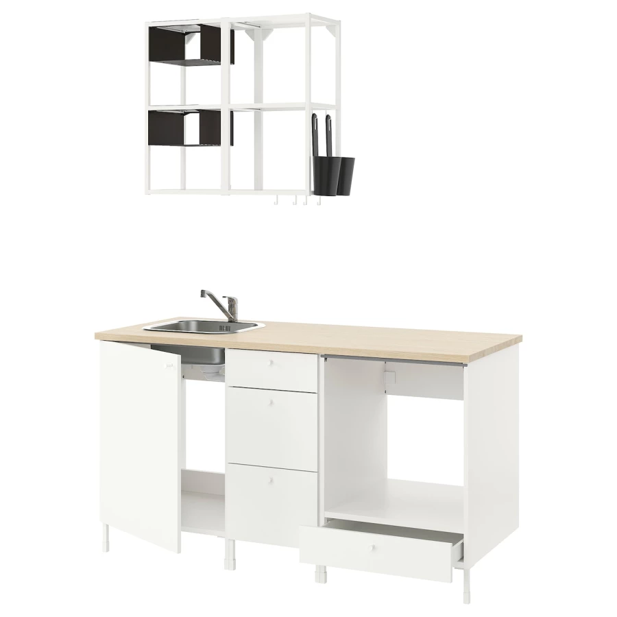 Кухонная комбинация для хранения - ENHET  IKEA/ ЭНХЕТ ИКЕА, 163х63,5х222 см, белый/бежевый (изображение №1)