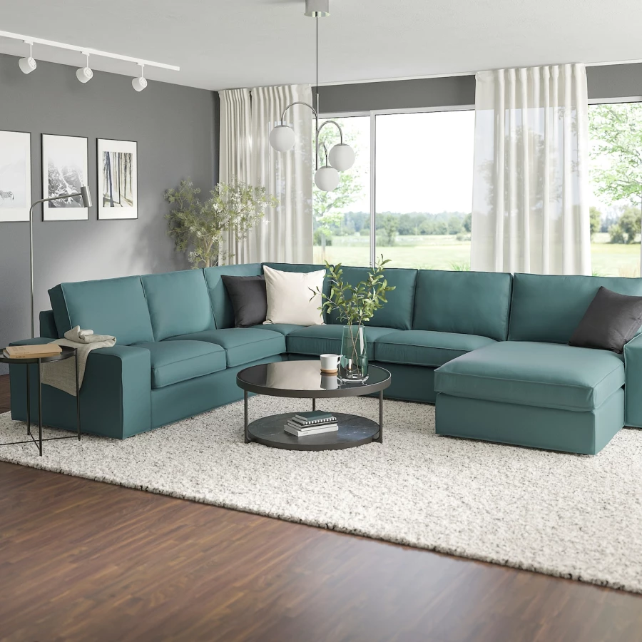 4-местный угловой диван и кушетка - IKEA KIVIK, 83x95x257/347см, синий, КИВИК ИКЕА (изображение №2)