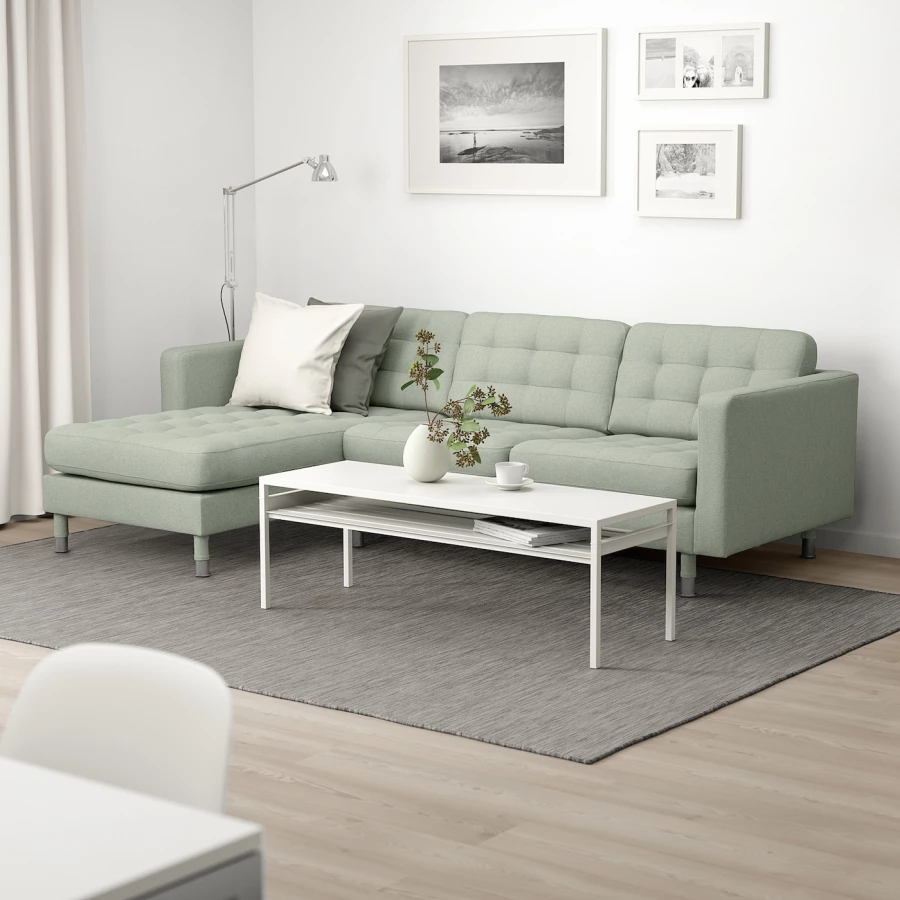 3-местный диван с шезлонгом - IKEA LANDSKRONA, 89x240см, светло-серый/серебристый, ЛАНДСКРУНА ИКЕА (изображение №2)
