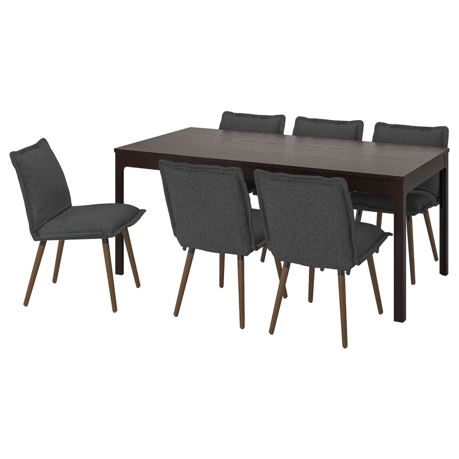 Стол и 6 стульев - IKEA EKEDALEN/KLINTEN/ЭКЕДАЛЕН/КЛИНТЕН ИКЕА, 180х240х90 см, темно-коричневый/серый (изображение №1)