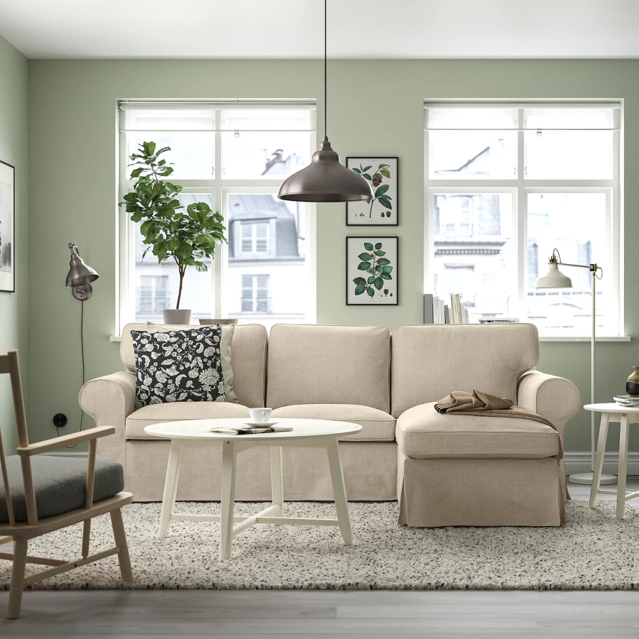 3-местный диван с шезлонгом - IKEA EKTORP, 88x88x252см, бежевый, ЭКТОРП ИКЕА (изображение №2)