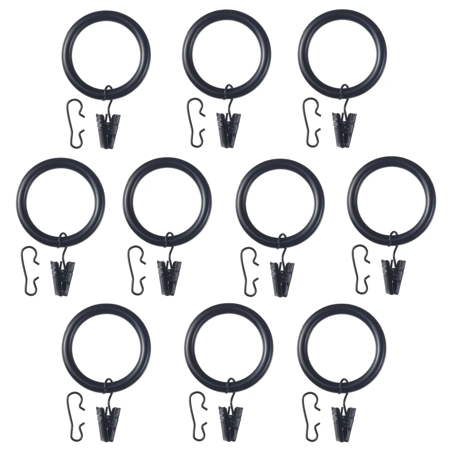 Набор колец для штор, 10 шт. - IKEA SYRLIG, 38 мм, черный, СИРЛИГ ИКЕА (изображение №1)