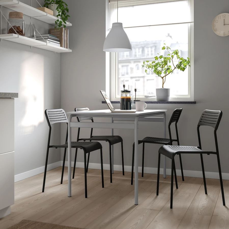 Стол и 4 стула - IKEA GRÅSALA/GRASALA/ADDE/ ГРОСАЛА/АДДЕ ИКЕА, 110х67 см, серый/черный (изображение №2)