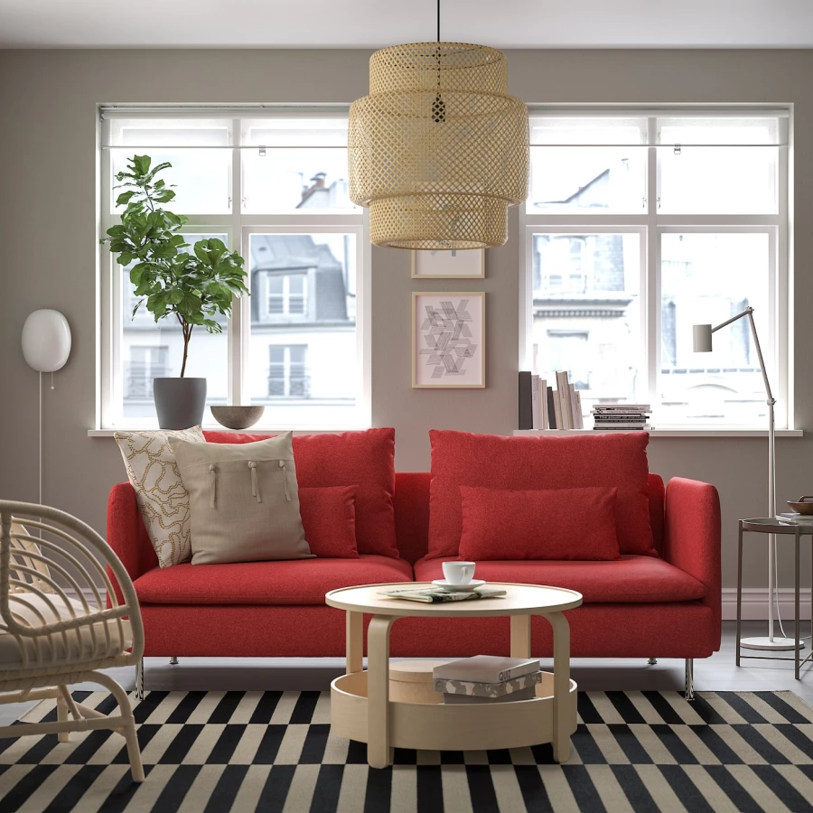 3-местный диван - IKEA SÖDERHAMN/SODERHAMN/СЁДЕРХАМН ИКЕА, 83х69х198 см, красный (изображение №2)