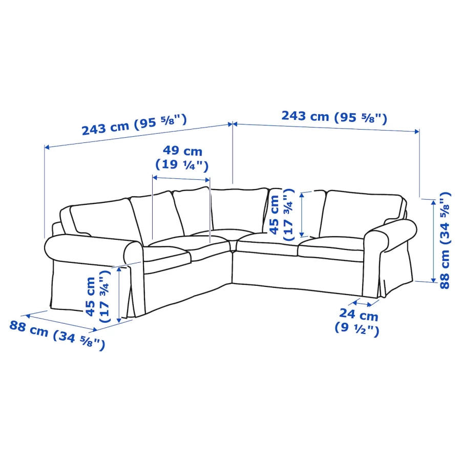4-местный угловой диван - IKEA EKTORP, 88x243см, бежевый/серый, ЭКТОРП ИКЕА (изображение №6)