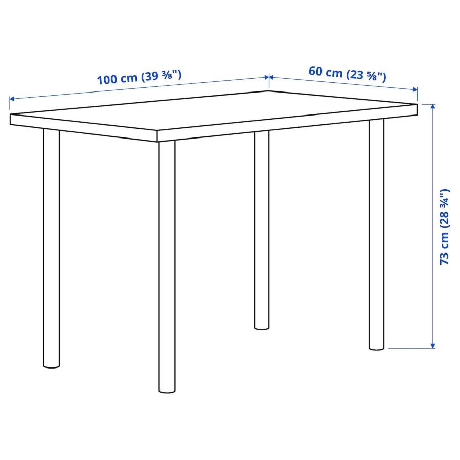 Письменный стол - IKEA LINNMON/ADILS, 100x60 см, белый/темно-серый, ЛИННМОН/АДИЛЬС ИКЕА (изображение №5)