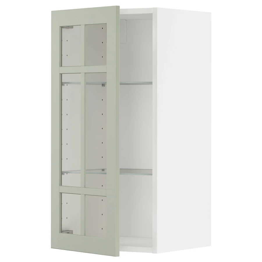 Шкаф со стеклянными дверцами -  METOD  IKEA/  МЕТОД ИКЕА, 80х40 см, белый/зеленый (изображение №1)
