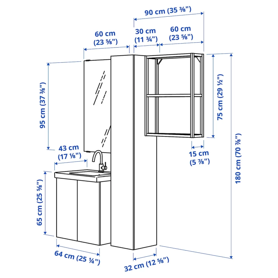 Комбинация для ванной - IKEA ENHET, 64х43х65 см, белый/антрацит, ЭНХЕТ ИКЕА (изображение №4)